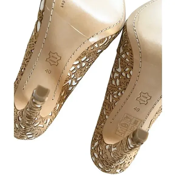 Alice + Olivia Dina Three Laser Cut Cork Pointed Toe Stiletto Pumps EU 40 Italy - Picture 8 of 10